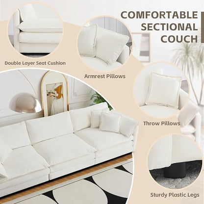 SoarFlash Chenille Sectional Sofa, Comfy Modular Loveseat Sofa, Modern 3-Seat Couch Deep Seat Sofa Set for Living Room,White