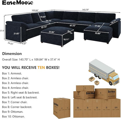 EASE MOOSE Oversized Sectional Modular Sofa,Oversized U Shape Sectional Couch Wide Deep seat Sofa,FSC Certified Chenille Modular,Blue