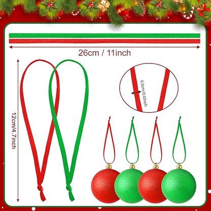 JUNEBRUSHS 300Pcs Christmas Ornament Ribbon Hangers, Hand Tied String Ties Ornaments Loops Thin Ribbon for Ornaments Christmas Tree Hanging Decoration Red Green