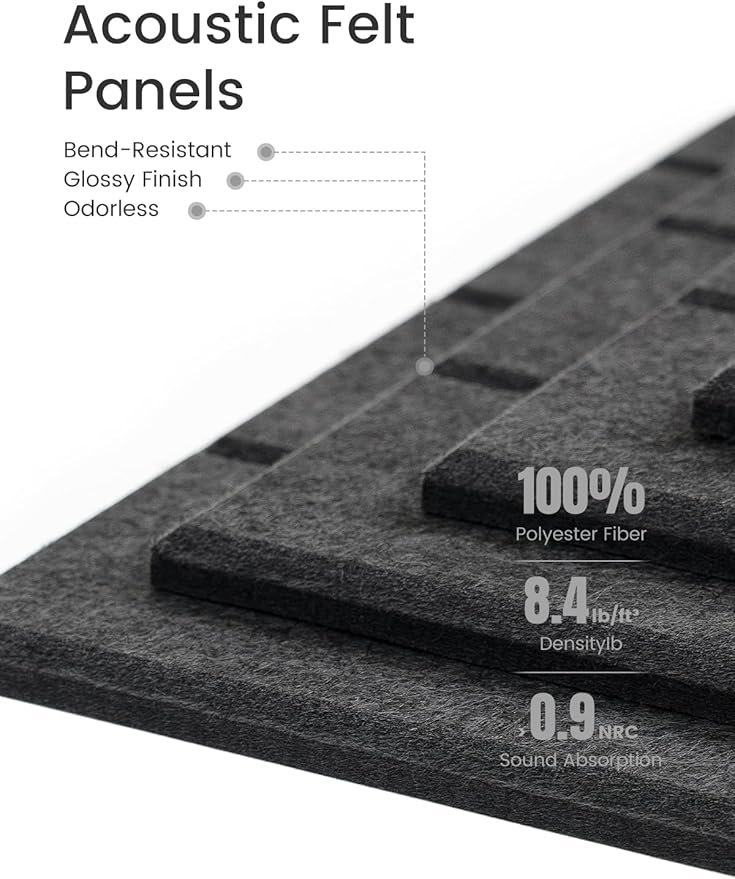 Bumusty Large Cork Board Alternative-47 x35 Felt Bulletin Board Tiles, with 30 Pushpins, 70 Adhesive Tabs, 12-Pack Slat Wall Paneling, Cork Boards for Office Push Pin Board Felt Board-Charcoal Gray