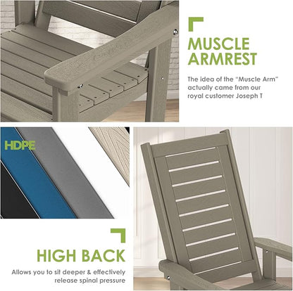 GREENVINES Outdoor Rocking Chairs | Set of 2 | Porch Rocker | HDPE Plastic | Wood Grain | Oversized Rockers | High Back | Big & Tall | Ladder Back | Desert Brown | for Patio Outside