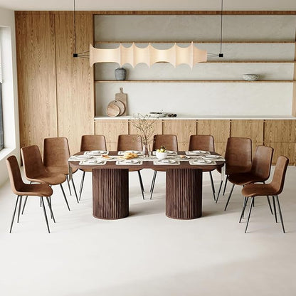 79" Dining Table Set for 10,Large ectangular Kitchen Table Set for 10 with Cushioned Chairs,Modern Mid-Century Wood Dining Room Table Set for 10,Ideal for Dining & Gatherings (Walnut)