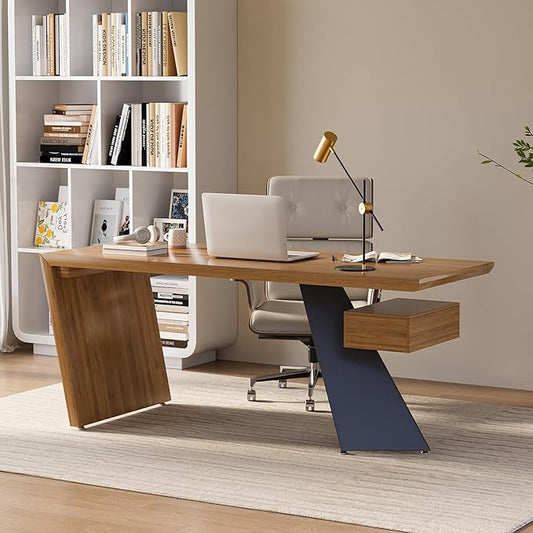 homary 70" Modern Executive Desk, Home Office Desk with Drawers Wooden Desk Made of Natural Solid Wood Home Office Computer Desk for Study, Home Office, Office