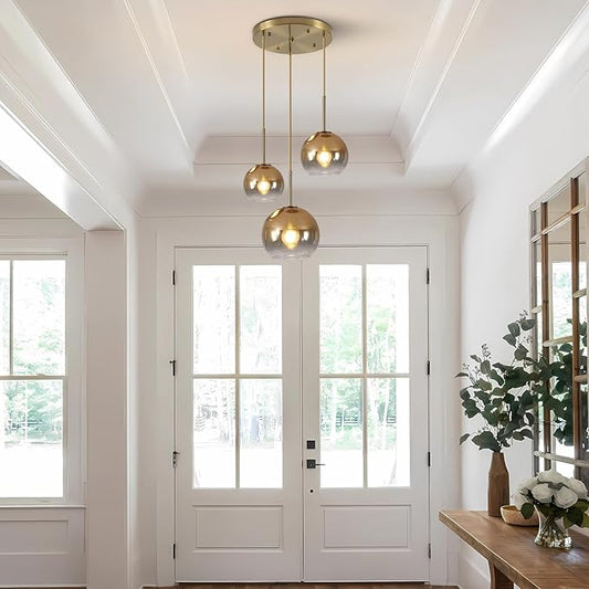 KCO Lighting Gold Cluster Pendant 3-Light Large Glass Pendant Lights Kitchen Island Bubble Globe Chandelier Mid Century Modern Hanging Light