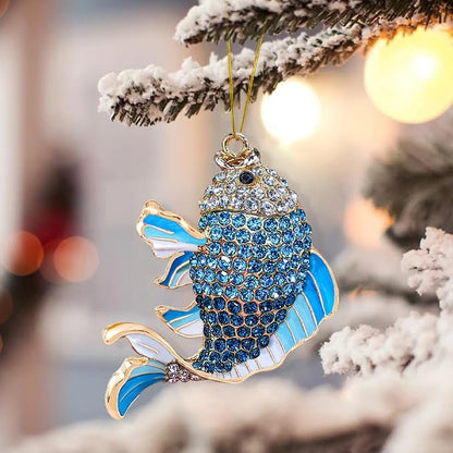Fish Ornament, Fishing Ornaments for Christmas Tree - Christmas Ornaments for Men, Kids - Unique Beautiful Goldfish with Rhinestone, Gifts for Fisherman