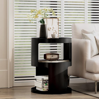 XIV Side Table, Round End Table, Modern Nightstand, Metal Accent Table, Small Bed Side Table for Living Room Bedroom, Bedside Table, Night Stand, No Assembly Required (Black, Round)