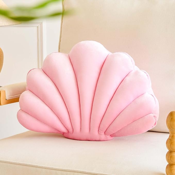 Pink Seashell Throw Pillows, Shell Shaped Throw Pillows, 18 Inch Soft Velvet Home Decorative Pillow Plush Cushion for Bed Couch Living Room Decor Accent Throw Pillow