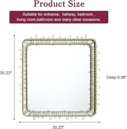LuxenHome 30" Gold Bathroom Vanity Mirror for Wall, Square Metal Framed Wall Mirror Accent for Bedroom Dresser Entryway Living Room Modern Decorative Hanging Sculpture Home Decorations