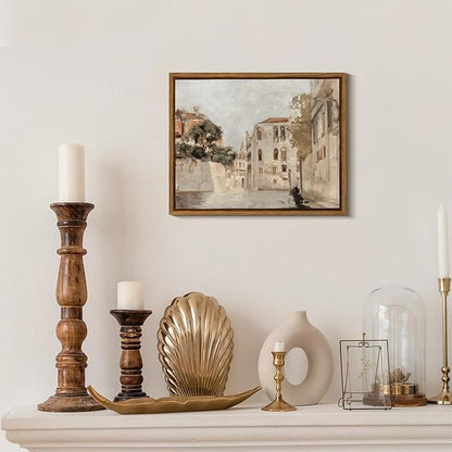 KBKBART Vintage Wall Art, Retro Neutral Italy Wall Art Framed Canvas Art Prints Venice Canva Painting Farmhouse Decor, Rustic Impressionism Scenic Landscape Wall Decor for Bathroom, Bedroom Living Room, Vintage Wall Decor(8"x10")