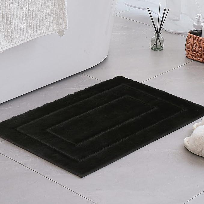 GRANNY SAYS Black Bathroom Rug, Non Slip Bath Mats for Bathroom, Super Soft and Water Absorbent, Microfiber Bath Rugs, Machine Wash Dry, Bath Rugs for Floor, Tub and Shower, 16" x 24"
