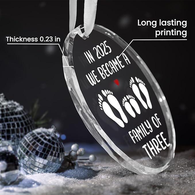 Baby's First Christmas Ornaments 2025 - Glass Christmas Ornaments 2025 for Tree Decorations - Gifts for New Mom Dad Parents Couples, Family of Three, Pregnancy Announcement for Grandparents