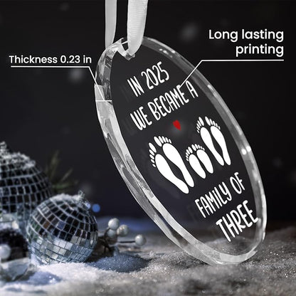 Baby's First Christmas Ornaments 2025 - Glass Christmas Ornaments 2025 for Tree Decorations - Gifts for New Mom Dad Parents Couples, Family of Three, Pregnancy Announcement for Grandparents