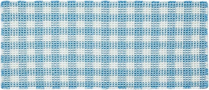 Waffle Runner Rug Bathroom, Long Boho Bathroom Rugs Non Slip Washable Absorbent Checkered Bathroom Mat Quick Dry Cute Bath Mat, 60"x24" Blue and White