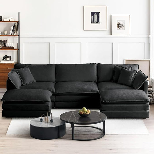 SoarFlash Chenille Sectional Sofa, Comfy L Shaped Modular Coush Sofa with Ottoman, Modern 3 Seat Couch Deep Seat Sofa Set for Living Room,Grey