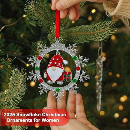 FLYAB 2025 Gnome Christmas Ornaments Xmas Gifts for Women Metal Hanging Ornament for Chirstmas Tree Decorations Snowflake Ornaments for Window Car Stocking Stuffers Birthday Gifts Party Supplies