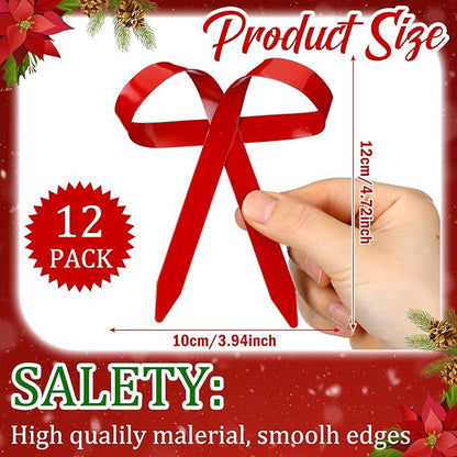 12 Pcs 2025 Metal Christmas Bow Ornaments for Christmas Tree Garland Wreath Bulk Bow with Clip Ornament Vintage Indoor Outdoor Home Xmas Party Decorations, 4 x 5 Inches (Red)