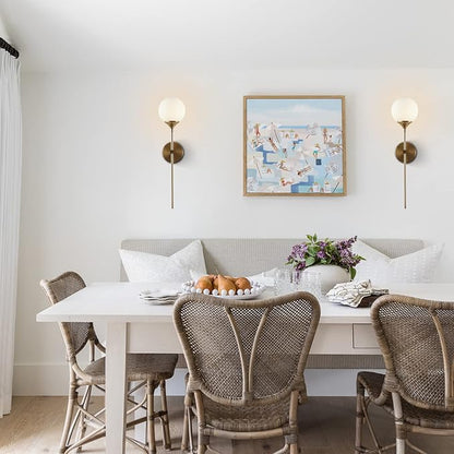 KCO Lighting Modern Milk Glass Wall Mounted Light Gold Long Sconces Wall Lighting Globe Ball Round Wall Lamp Bathroom Bar Stairway Wall Light Fixture Brushed Brass Wall Sconce