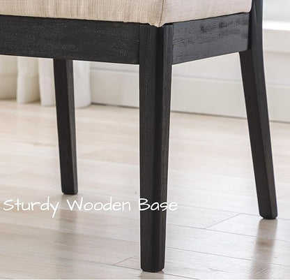 Farmhouse Rattan Dining Chairs Set of 4 Black Wood Dining Room Chairs Rectangle Cane Country Kitchen Chairs Upholstered Dining Chair for Dining Room, Cream Linen