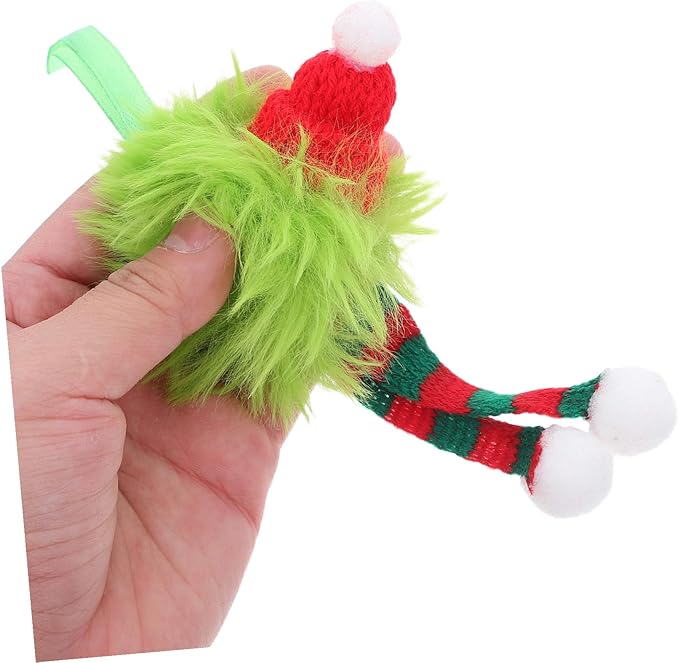 VILLCASE 6pcs Holiday Furry Christmas Decorations Plush Pom Pom Balls with Santa Hat and Striped Scarf Soft Long Plush Hanging Ornaments for Indoor Outdoor Seasonal Party Decor