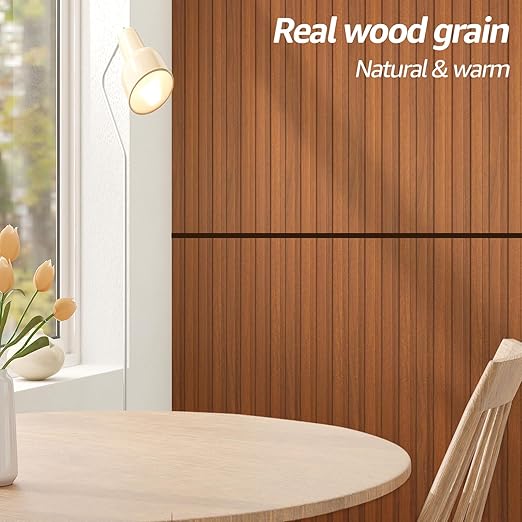Art3d WPC Wainscoting Panels, 16-Pack 48 x 6 Inch 3D Wall Accents for Interior Wall Decor, Living Room, Bedroom, Teak