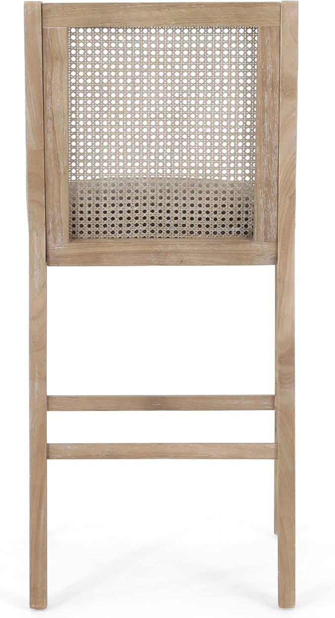 Merax 30" Fabric Upholstered Wood and Cane Barstools with Backrest,Set of 2,French Country Counter Stools Chair