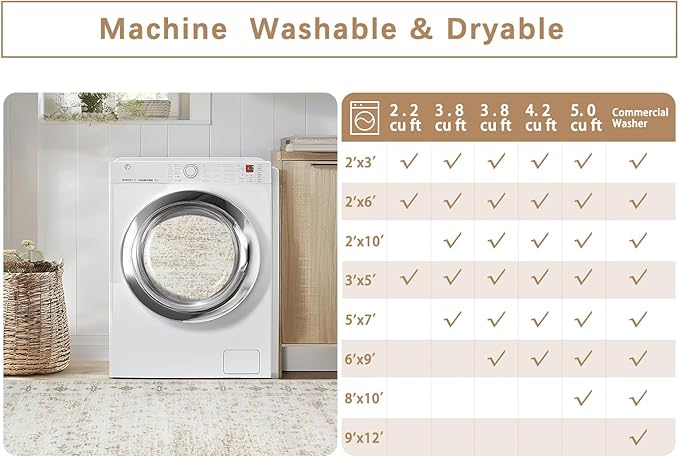 Washable Rugs 8x10 Area Rugs for Living Room,Rugs for Bedroom,Large Carpets,Ultra Soft Faux Wool Retro Dining Room Rug,Non Slip&Non-Shedding Low Pile Vintage Print Rug for Home Office-Beige