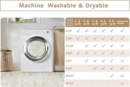 Washable Rugs 8x10 Area Rugs for Living Room,Rugs for Bedroom,Large Carpets,Ultra Soft Faux Wool Retro Dining Room Rug,Non Slip&Non-Shedding Low Pile Vintage Print Rug for Home Office-Beige