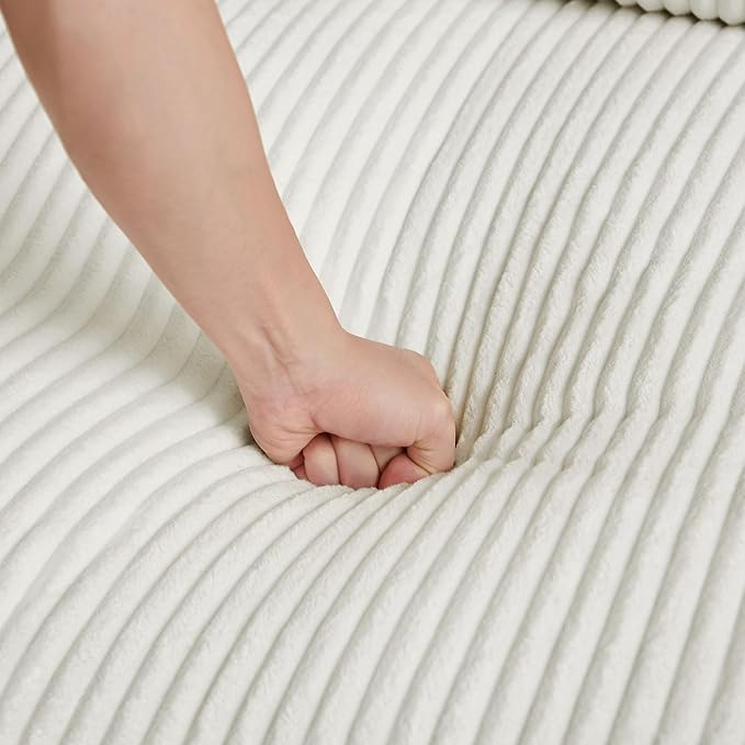 WILLIAMSPACE 122" Modern Curved Sofa Couch, Upholstery Oversized Cloud Sofa with Chaise & Pillows, Right Hand Facing Sectional Couch for Living Room (Right-Facing,White Corduroy)