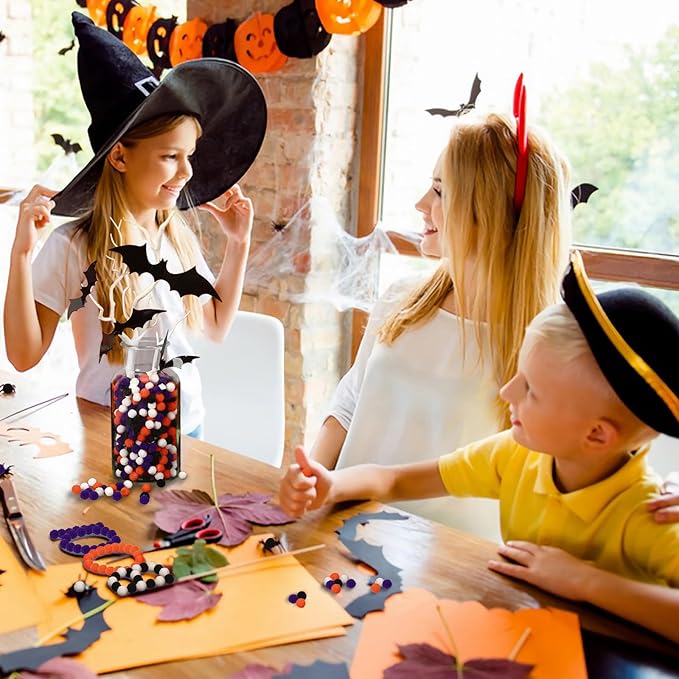 SEPGLITTER Halloween Pom Poms Balls, 1000Pcs 1 cm/0.4 inch Color Black Orange Purple White Pom Poms for Fall Halloween Party Crafts Making DIY Holiday Decorations Supplies