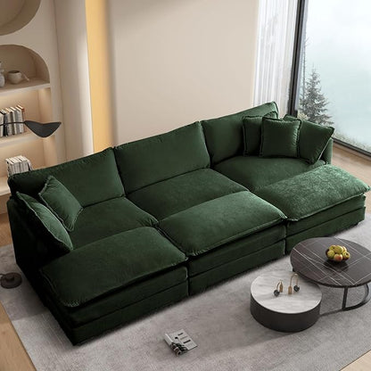 SoarFlash Chenille Sectional Sofa, Comfy Modular Coush Sofa with Ottoman, Modern 3 Seat Recliner Deep Seat Sofa Set for Living Room,Green