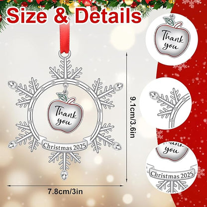 Thank You Teacher Christmas Ornament, Teacher Ornament 2025 for Kindergarten Teachers Gift, Metal Christmas 2025 Snowflake Hanging Ornaments for Teachers