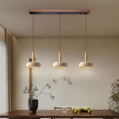 Japanese Pendant Lights Wabi-Sabi Natural Stone Shade Hanging Lamp Round Modern Wood Chandelier Bedroom Bedside Pendant Lamps Living Dining Room Table Kitchen Island Ceiling Hanging Lamp
