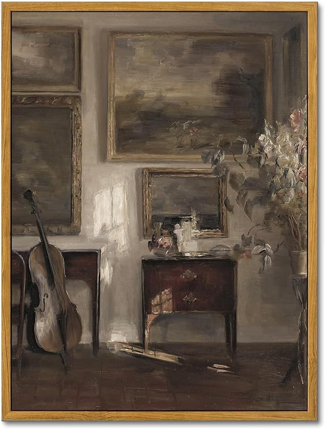 KBKBART Vintage Framed Wall Art , Farmhouse Decor Moody Still Life Canvas Oil Painting Vintage Dark Bathroom Art Prints, Neutral Antique Art Wall Decor for Bedroom, Living Room, Gallery, Gifts for Friends or Family (12"x16")