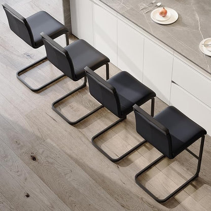 Bar Stools Set of 4,25" Counter Height Bar Stools with Footrest,Black Faux Leather Kitchen Stool with Black Painted Metal Leg,Counter Height Stool Ideal for Island Pub Kitchen Counter Dining Chair