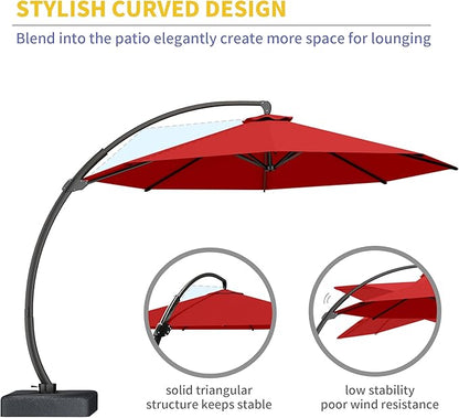 Kingdura 11ft Offset Cantilever Patio Umbrella with Base Included, Large Round Aluminum Outdoor Umbrella, 360° Rotation & Infinite Tilt, Heavy Duty Frame for Deck Pool Backyard, Red