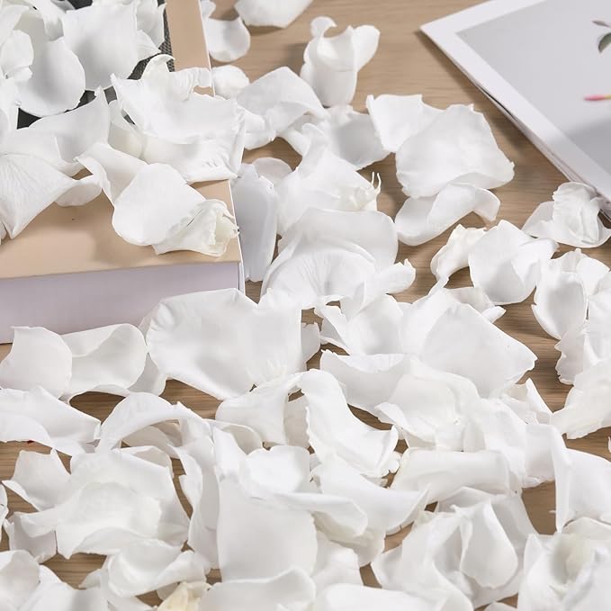 Dried Real Rose Petals, Natural Preserved Dry Flower Petals for Wedding Party Dinner Table Decor, Romantic Night for Her Set, Engagement, Bridal Shower, Valentine's Day, Confetti (1.6oz, White)