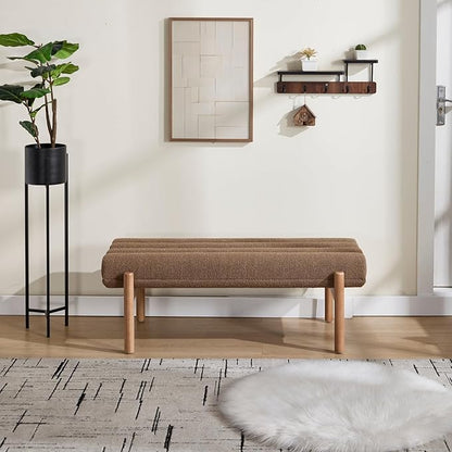 47" Modern Upholstered End of Bed Bench, Brown Chenille Channel Tufted Entryway Bench with Wood Legs, Comfy Bedroom Bench Long Ottoman for Living Room Hallway Vanity Room