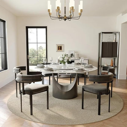 POVISON Round Dining Table for 6, 59" Glossy White Sintered Stone Tabletop Dining Table with 31" Lasy Susan, Grey Carbon Steel Pedestal, Modern Dining Room Table for Kitchen (Table Only)