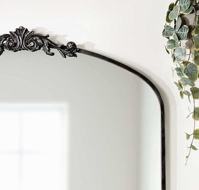 Kate and Laurel Arendahl Ornate Traditional Arched Mirror; 36 x 29; Black; Decorative Baroque Style Arched Wall Mirror with Wide Frame and Crown