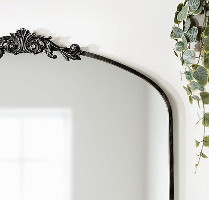 Kate and Laurel Arendahl Ornate Traditional Arched Mirror; 36 x 29; Black; Decorative Baroque Style Arched Wall Mirror with Wide Frame and Crown