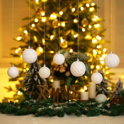 White Christmas Ball Ornaments Christmas Tree Decorations 36pcs Shatterproof Christmas Ornaments Set with 6 Styles in 3 Sizes(Small Medium Large)