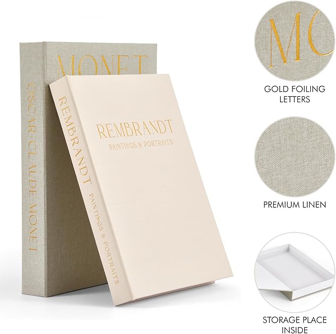 Beautiful Decorative Books - Set of 2 Linen Boxes Enhance Your Table, Bookshelf or Mantel Decor - Aesthetic Fake/Faux Books for Modern Home Decoration, Photo Storage and as a Keepsake Box