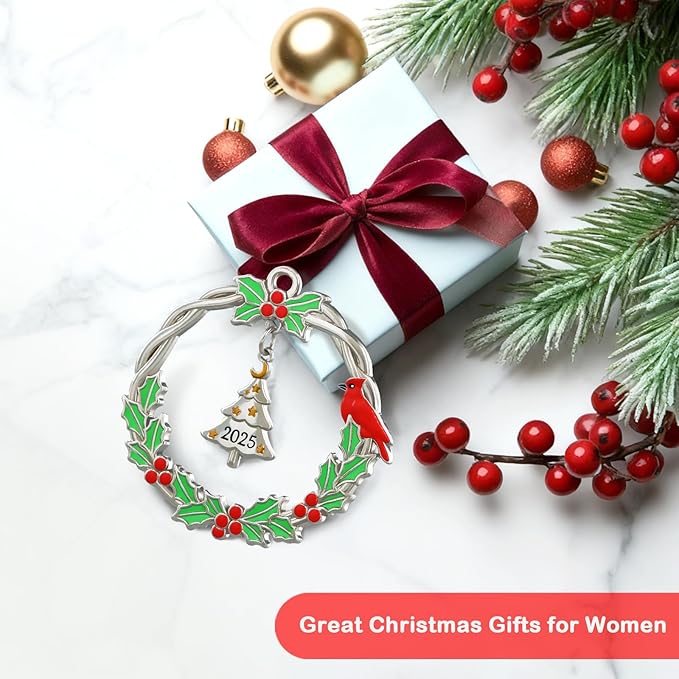 FLYAB 2025 Christmas Tree Ornaments Cardinal Gifts for Women Metal Hanging Ornament for Windows Car Living Room Xmas Stocking Stuffers for Girl Friend Teens Gifts for Loss Loved One