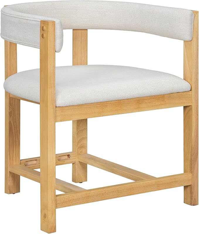 Christopher Knight Home Set of 2 Arley Modern Fabric Upholstered Dining Sturdy Wooden Kitchen Side Chair with Ergonomic Backrest and Footrest, Soft Padded Barrel, Beige+Natural