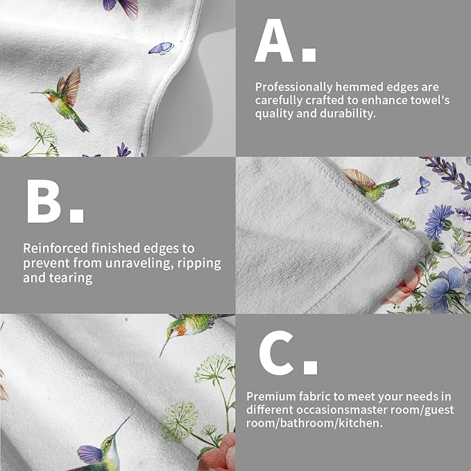 Spring Floral Hand Towels 2 Pack Hummingbird Butterfly Guest Fingertip Towels Soft Absorbent Kitchen 14x28