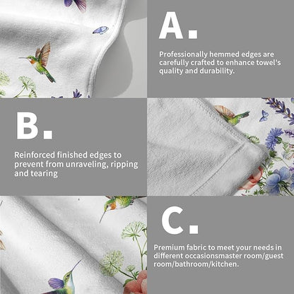 Spring Floral Hand Towels 2 Pack Hummingbird Butterfly Guest Fingertip Towels Soft Absorbent Kitchen 14x28