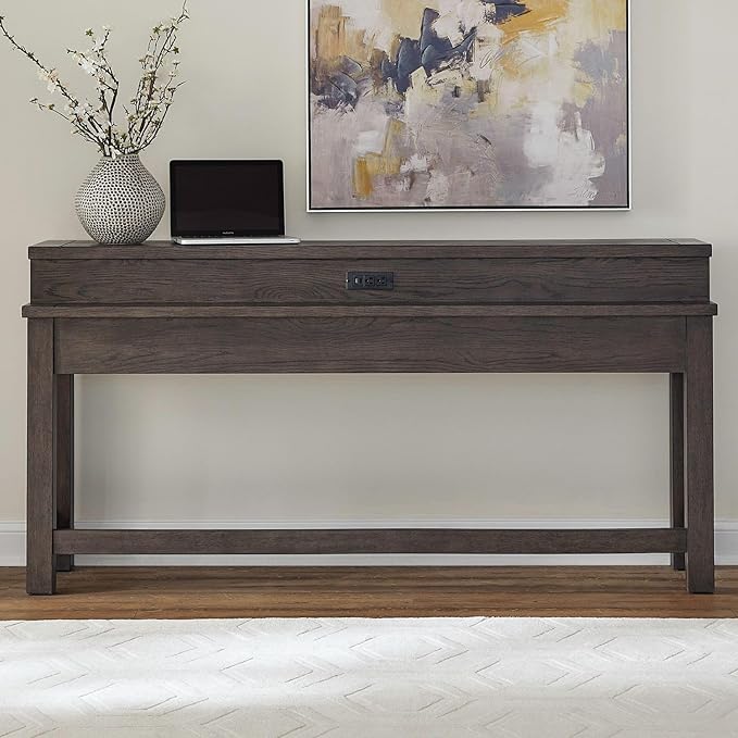 Liberty Furniture Cascade Falls Living Room Console Bar Table with Charging Station - Satin Espresso
