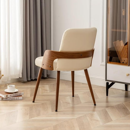 Dining Room Chairs,Mid Century Modern Kitchen Chair,Upholstered Faux Leather Chairs,Metal Legs Wooden Desk Chair,Armless and No Wheels for Kitchen Dining,Beige PU,1PCS