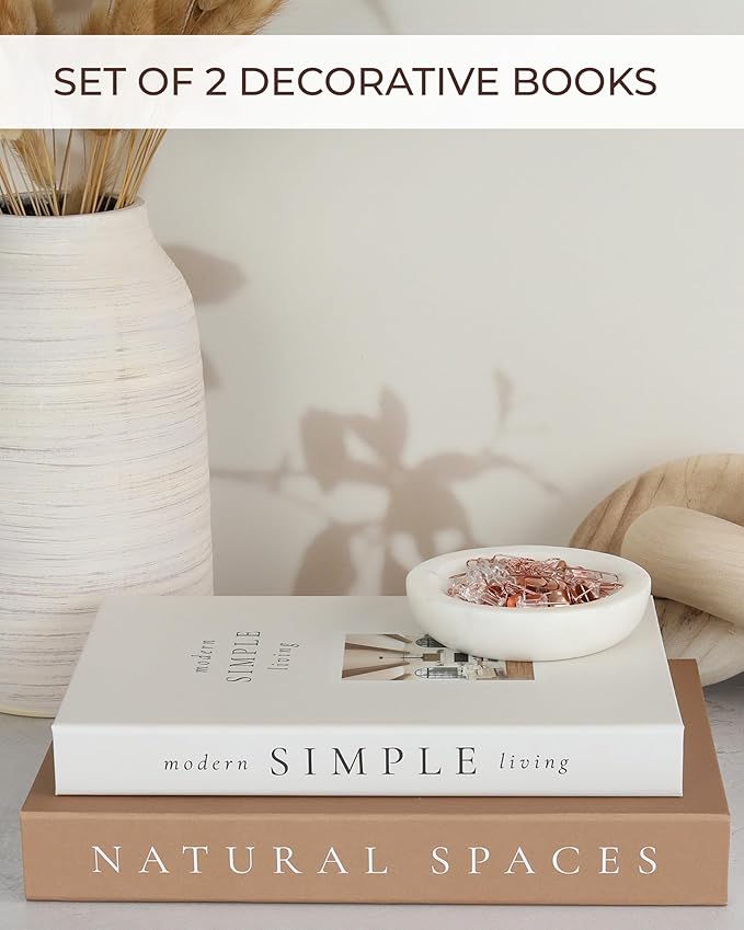 Beautiful Decorative Books - Set of 2 Boxes Enhance Your Table, Bookshelf or Mantel Shelf Decor - Aesthetic Fake/Faux Books for Modern Home Decoration, Photo Storage and as a Keepsake Box