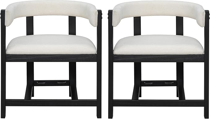 Christopher Knight Home Set of 2 Arley Modern Fabric Upholstered Dining Sturdy Wooden Kitchen Side Chair with Ergonomic Backrest and Footrest, Soft Padded Barrel, Beige+Black